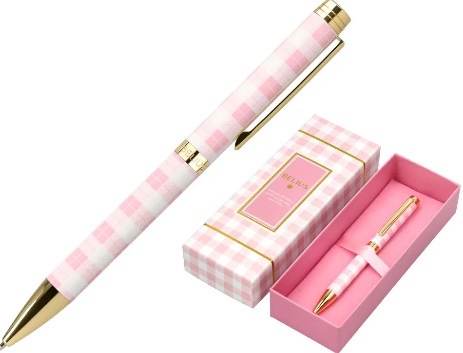 Stylo-bille belius picnic aluminium encre bleue coloris rose dore boite design