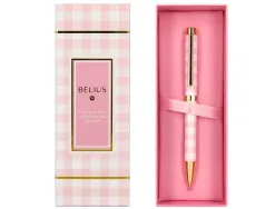 Stylo-bille belius picnic aluminium encre bleue coloris rose dore boite design