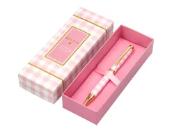 Stylo-bille belius picnic aluminium encre bleue coloris rose dore boite design