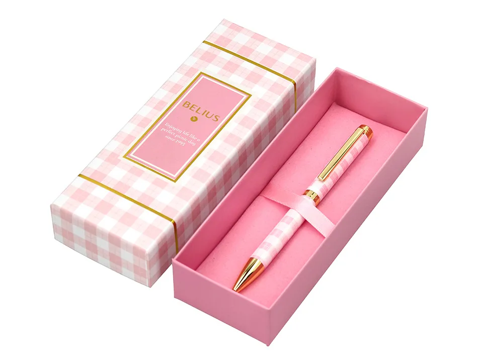 Stylo-bille belius picnic aluminium encre bleue coloris rose dore boite design
