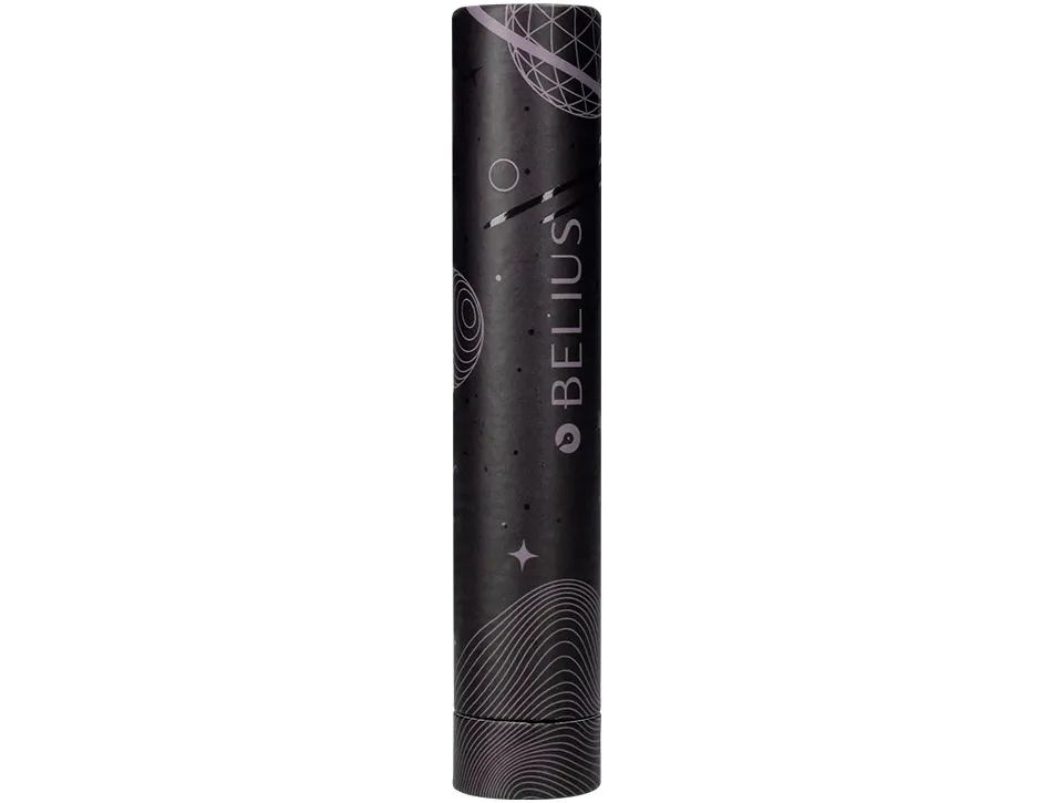 Stylo-bille belius rocket b monochrome sans agrafe encre bleue coloris noir dans coffret cadeau original cylindrique
