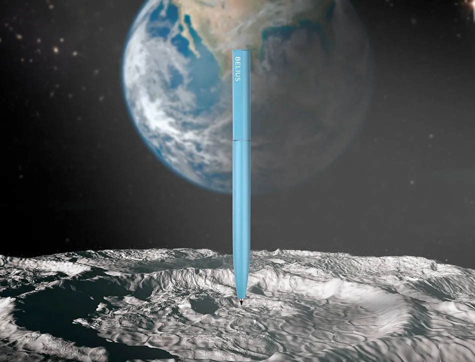 Stylo-bille belius rocket b monochrome sans agrafe encre bleue coloris bleu dans coffret cadeau original cylindrique