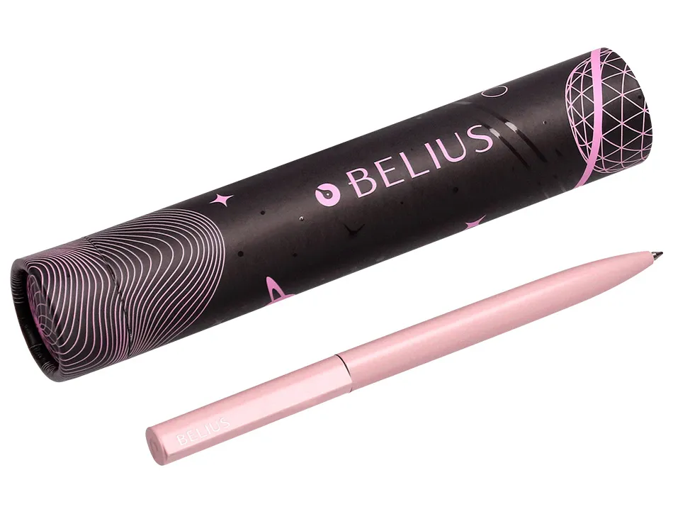 Stylo-bille belius rocket b monochrome sans agrafe encre bleue coloris rose dans coffret cadeau original cylindrique