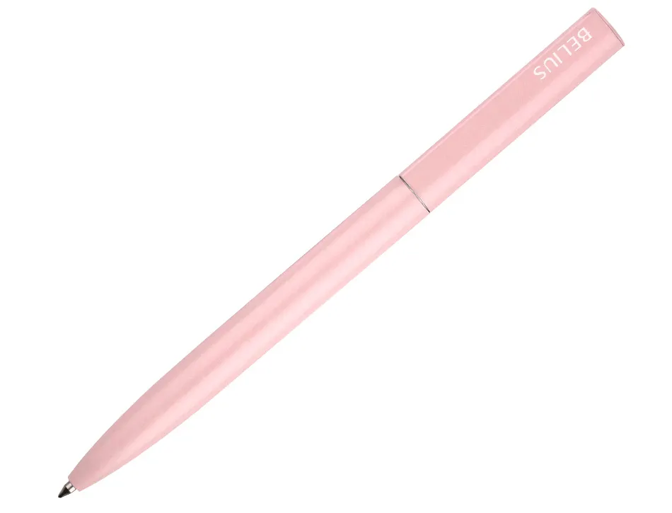 Stylo-bille belius rocket b monochrome sans agrafe encre bleue coloris rose dans coffret cadeau original cylindrique