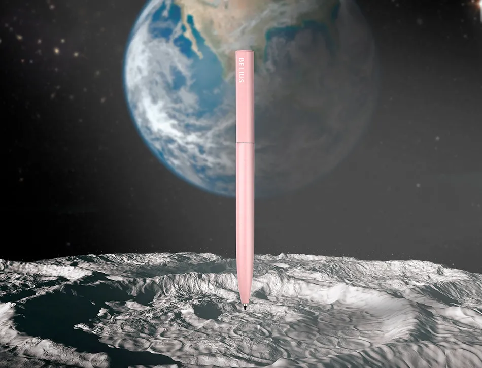 Stylo-bille belius rocket b monochrome sans agrafe encre bleue coloris rose dans coffret cadeau original cylindrique