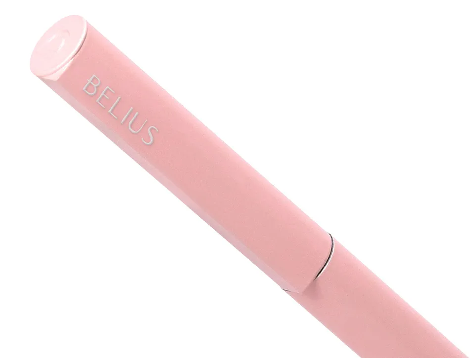 Stylo-bille belius rocket b monochrome sans agrafe encre bleue coloris rose dans coffret cadeau original cylindrique