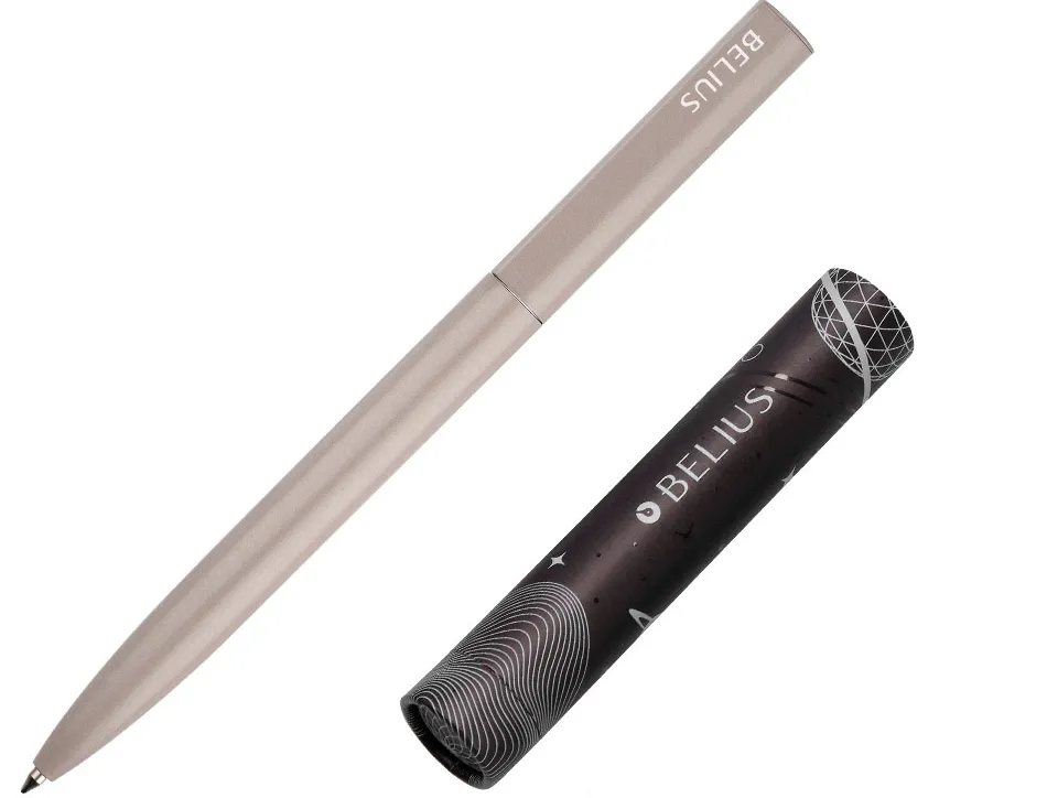Stylo-bille belius rocket b monochrome sans agrafe encre bleue coloris gris dans coffret cadeau original cylindrique