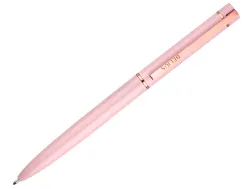Stylo-bille belius rose aluminium details et attributs or rose encre bleue coloris rose dans coffret cadeau