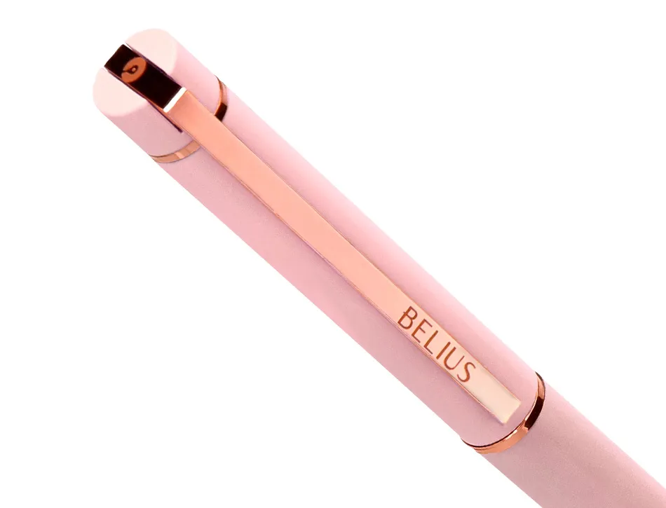 Stylo-bille belius rose aluminium details et attributs or rose encre bleue coloris rose dans coffret cadeau
