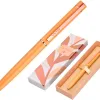 Stylo-bille belius rose aluminium details et attributs or rose encre bleue coloris orange dans coffret cadeau