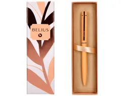 Stylo-bille belius rose aluminium details et attributs or rose encre bleue coloris orange dans coffret cadeau