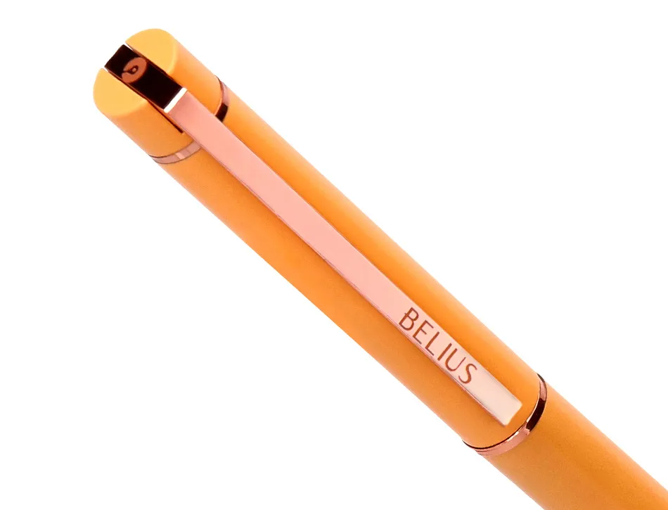 Stylo-bille belius rose aluminium details et attributs or rose encre bleue coloris orange dans coffret cadeau