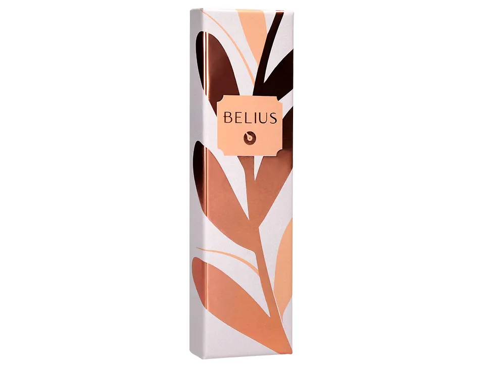Stylo-bille belius rose aluminium details et attributs or rose encre bleue coloris orange dans coffret cadeau