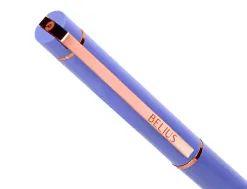 Stylo-bille belius rose aluminium details et attributs or rose encre bleue coloris lavande dans coffret cadeau