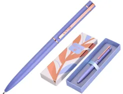 Stylo-bille belius rose aluminium details et attributs or rose encre bleue coloris lavande dans coffret cadeau