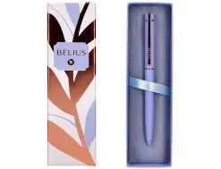 Stylo-bille belius rose aluminium details et attributs or rose encre bleue coloris lavande dans coffret cadeau