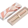 Stylo-bille belius rose corps aluminium encre bleue coloris beige claire or rose boite design