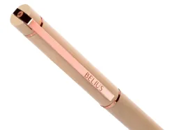Stylo-bille belius rose corps aluminium encre bleue coloris beige claire or rose boite design