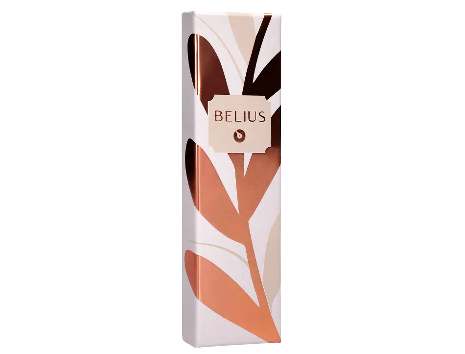 Stylo-bille belius rose corps aluminium encre bleue coloris beige claire or rose boite design