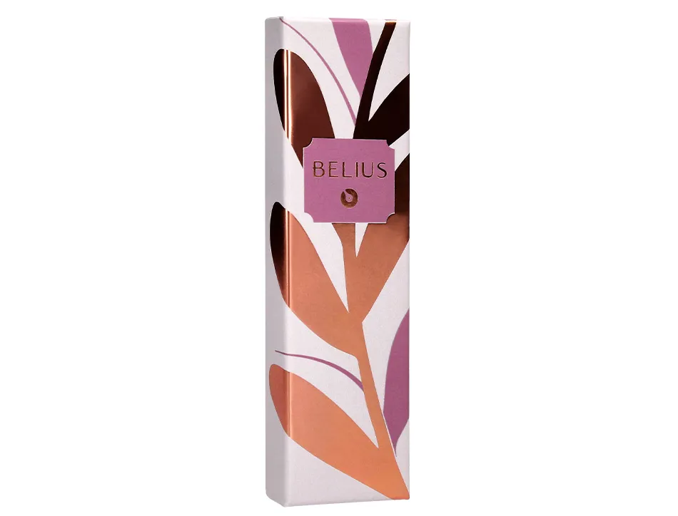 Stylo-bille belius rose corps aluminium encre bleue coloris bordeaux or rose boite design
