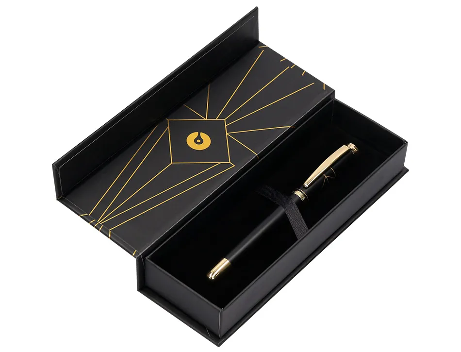 Stylo-bille belius soiree aluminium details et attributs or encre bleue coloris noir dans coffret cadeau