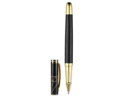 Stylo-bille belius soiree aluminium details et attributs or encre bleue coloris noir dans coffret cadeau