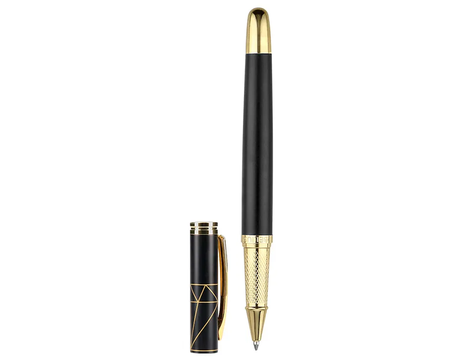 Stylo-bille belius soiree aluminium details et attributs or encre bleue coloris noir dans coffret cadeau