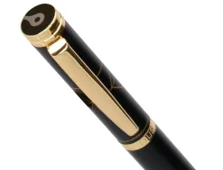 Stylo-bille belius soiree aluminium details et attributs or encre bleue coloris noir dans coffret cadeau