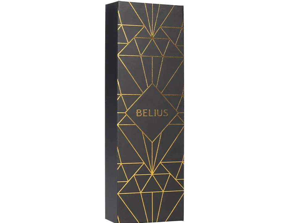 Stylo-bille belius soiree aluminium details et attributs or encre bleue coloris noir dans coffret cadeau
