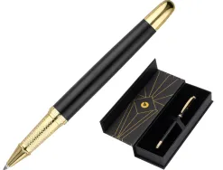 Stylo-bille belius soiree aluminium details et attributs or encre bleue coloris noir dans coffret cadeau