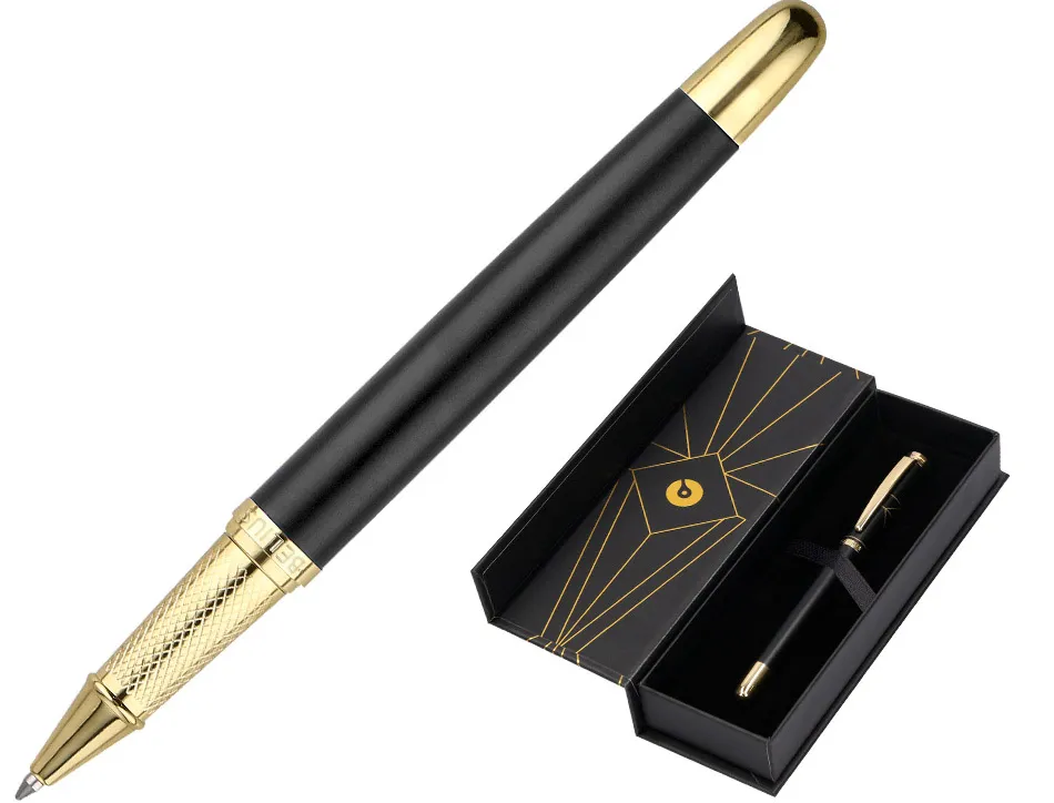 Stylo-bille belius soiree aluminium details et attributs or encre bleue coloris noir dans coffret cadeau