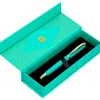 Stylo-bille belius soiree aluminium details et attributs or encre bleue coloris turquoise dans coffret cadeau