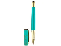 Stylo-bille belius soiree aluminium details et attributs or encre bleue coloris turquoise dans coffret cadeau