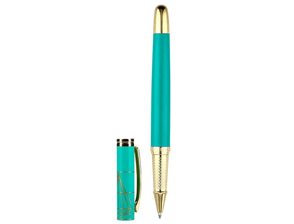 Stylo-bille belius soiree aluminium details et attributs or encre bleue coloris turquoise dans coffret cadeau