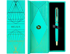 Stylo-bille belius soiree aluminium details et attributs or encre bleue coloris turquoise dans coffret cadeau