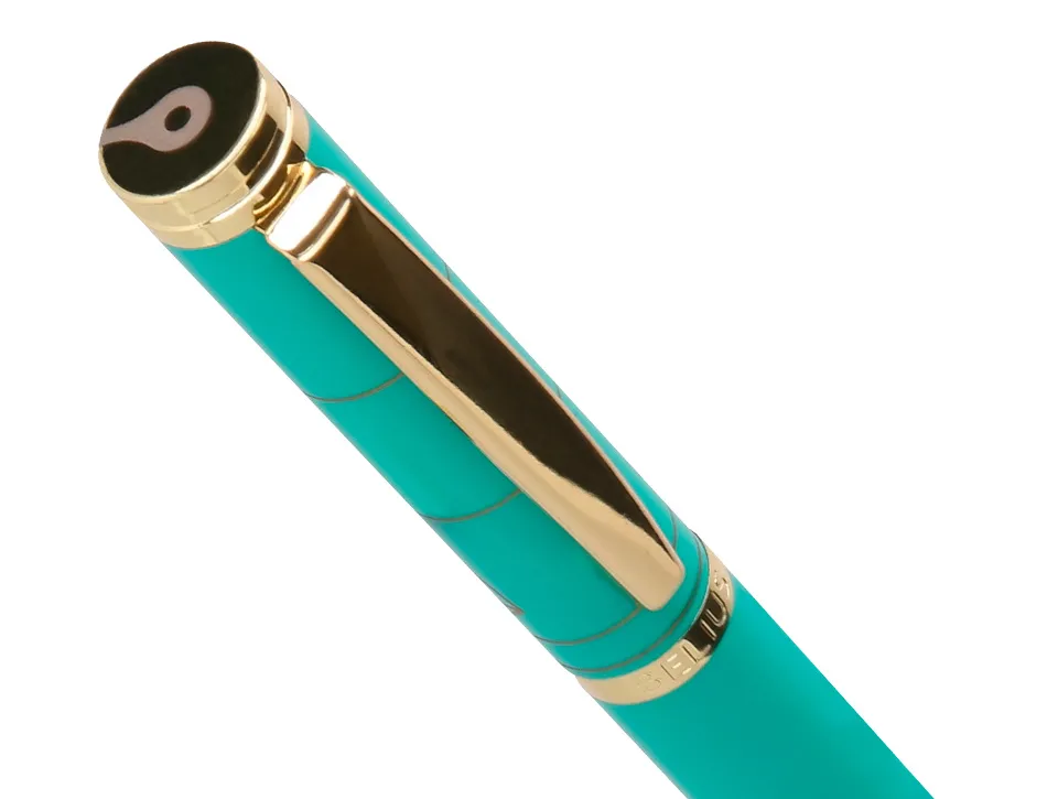 Stylo-bille belius soiree aluminium details et attributs or encre bleue coloris turquoise dans coffret cadeau