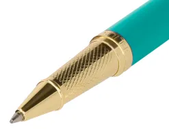 Stylo-bille belius soiree aluminium details et attributs or encre bleue coloris turquoise dans coffret cadeau