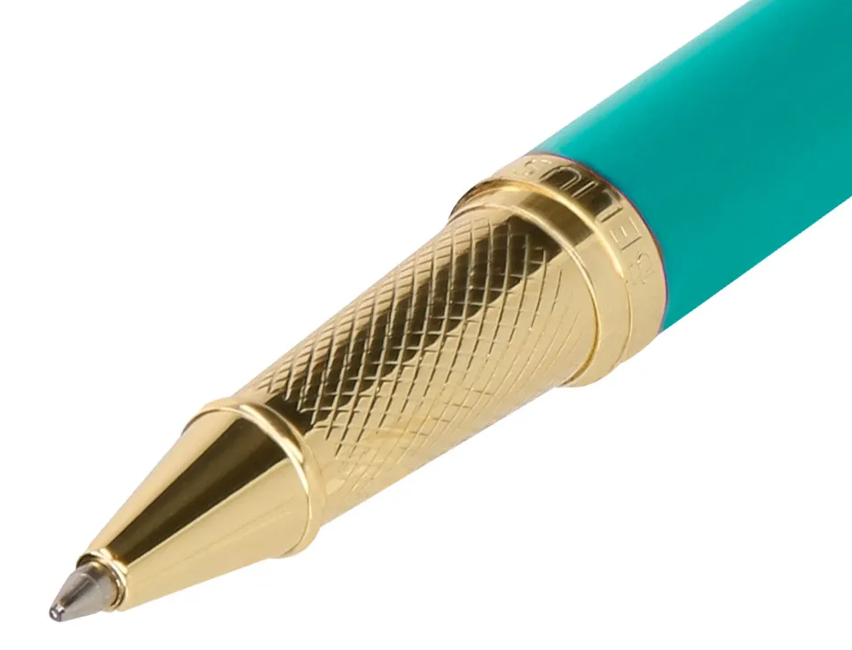 Stylo-bille belius soiree aluminium details et attributs or encre bleue coloris turquoise dans coffret cadeau