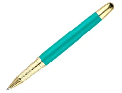 Stylo-bille belius soiree aluminium details et attributs or encre bleue coloris turquoise dans coffret cadeau