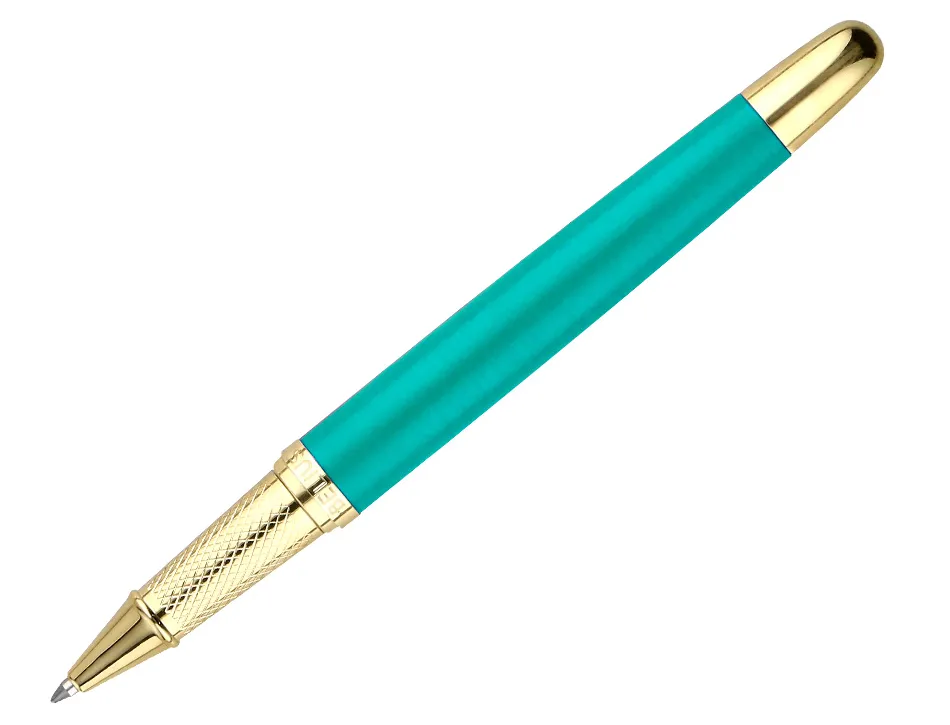 Stylo-bille belius soiree aluminium details et attributs or encre bleue coloris turquoise dans coffret cadeau