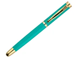 Stylo-bille belius soiree aluminium details et attributs or encre bleue coloris turquoise dans coffret cadeau
