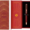 Stylo-bille belius soiree aluminium details et attributs or encre bleue coloris bordeaux dans coffret cadeau
