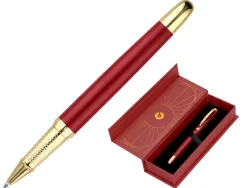 Stylo-bille belius soiree aluminium details et attributs or encre bleue coloris bordeaux dans coffret cadeau