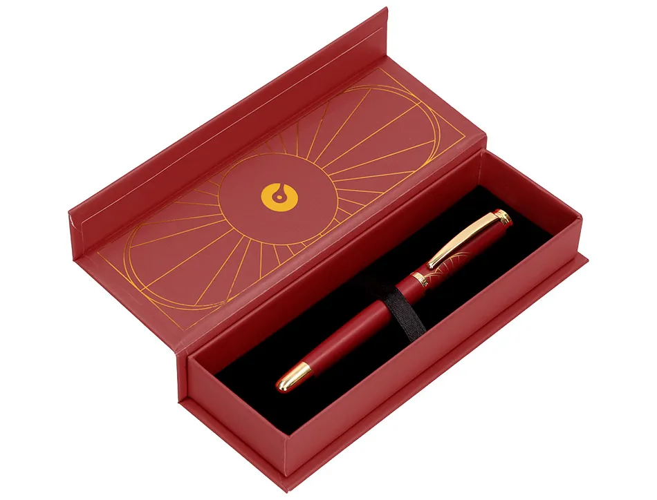 Stylo-bille belius soiree aluminium details et attributs or encre bleue coloris bordeaux dans coffret cadeau