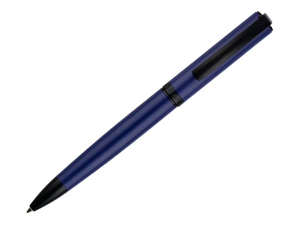 Stylo-bille belius turbo aluminium texture pointillee attributs noir encre bleue coloris bleu dans coffret cadeau