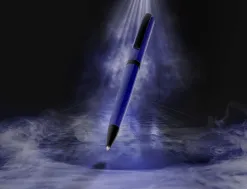 Stylo-bille belius turbo aluminium texture pointillee attributs noir encre bleue coloris bleu dans coffret cadeau