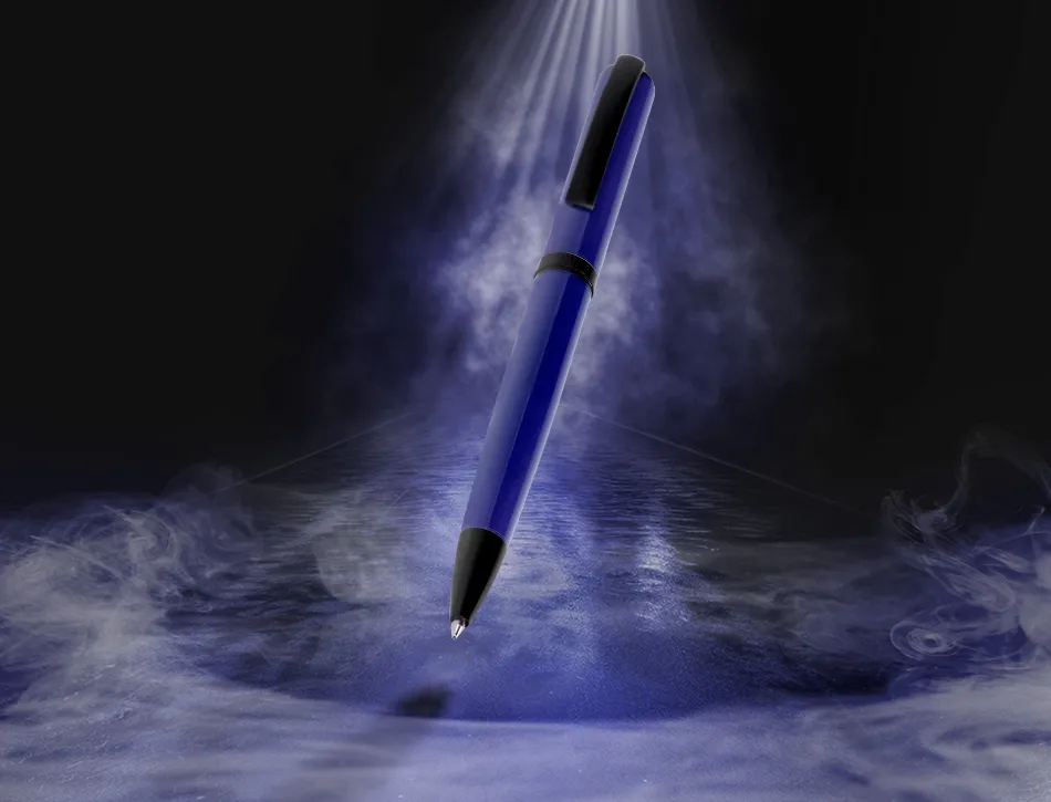 Stylo-bille belius turbo aluminium texture pointillee attributs noir encre bleue coloris bleu dans coffret cadeau