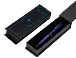 Stylo-bille belius turbo aluminium texture pointillee attributs noir encre bleue coloris bleu dans coffret cadeau