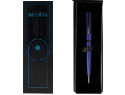 Stylo-bille belius turbo aluminium texture pointillee attributs noir encre bleue coloris bleu dans coffret cadeau