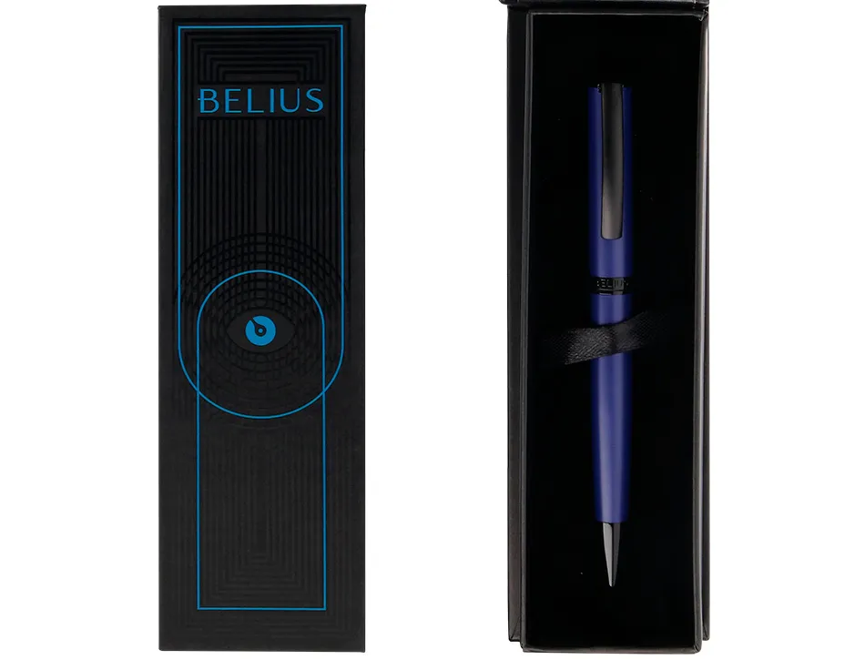 Stylo-bille belius turbo aluminium texture pointillee attributs noir encre bleue coloris bleu dans coffret cadeau